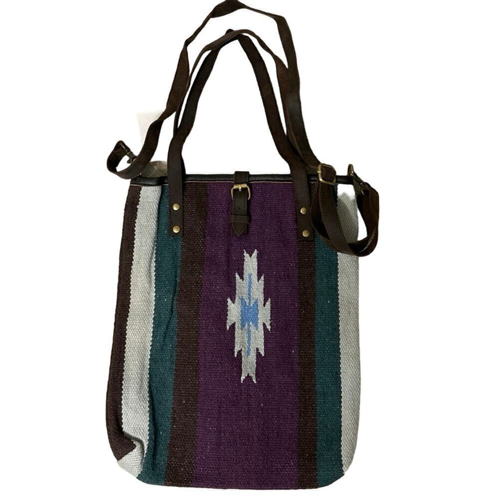 RAJ NWT Handwoven Cotton Fabric Crossbody Bag With Leather Straps - Picture 5 of 12